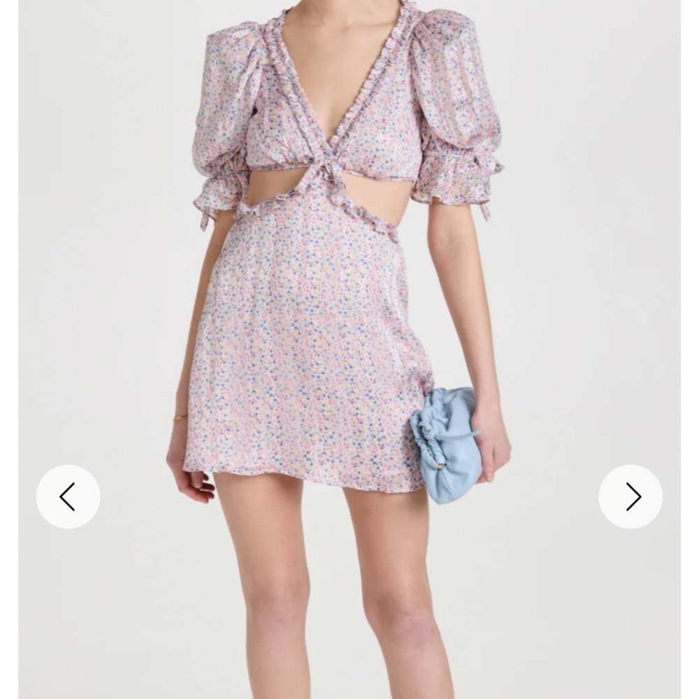 New For Love & Lemons PHOEBE FLORAL-PRINT‎ CUTOUT SATIN CHIFFON MINI DRESS XS